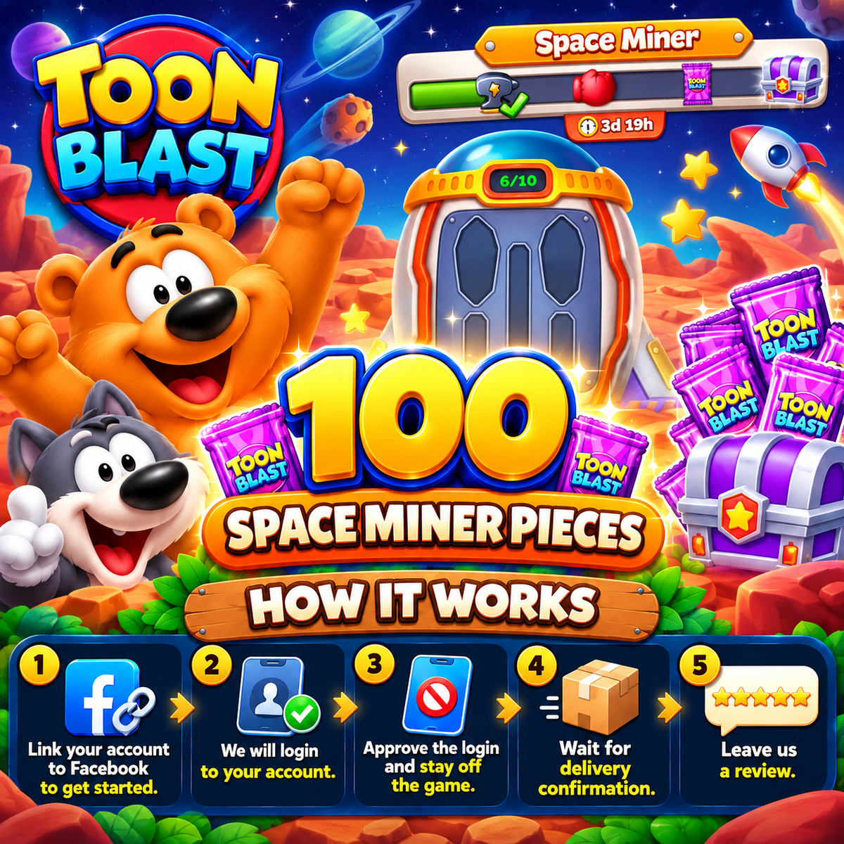 Toon Blast Event Pieces - Partner & Space Miner Pieces